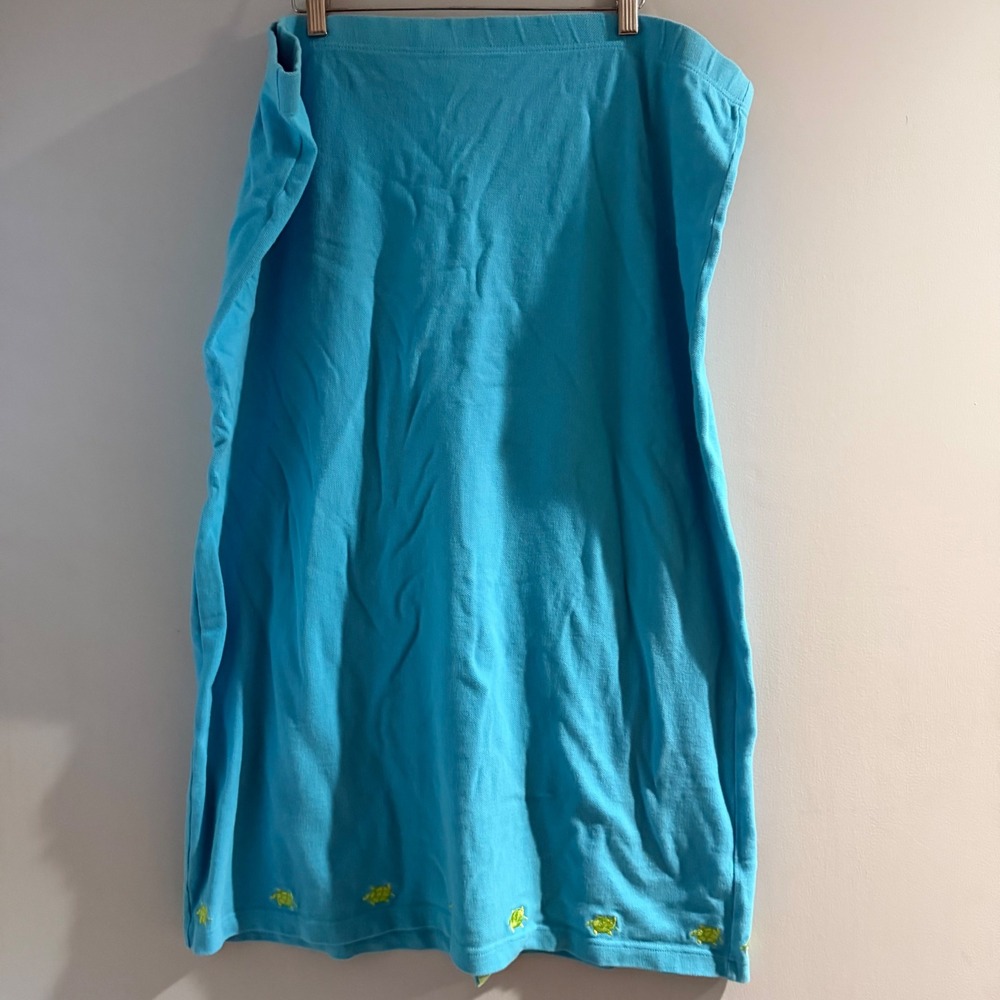 Quacker Factory Skirt Womens XL Blue Good Embroidered Sea Turtle Pique Knit